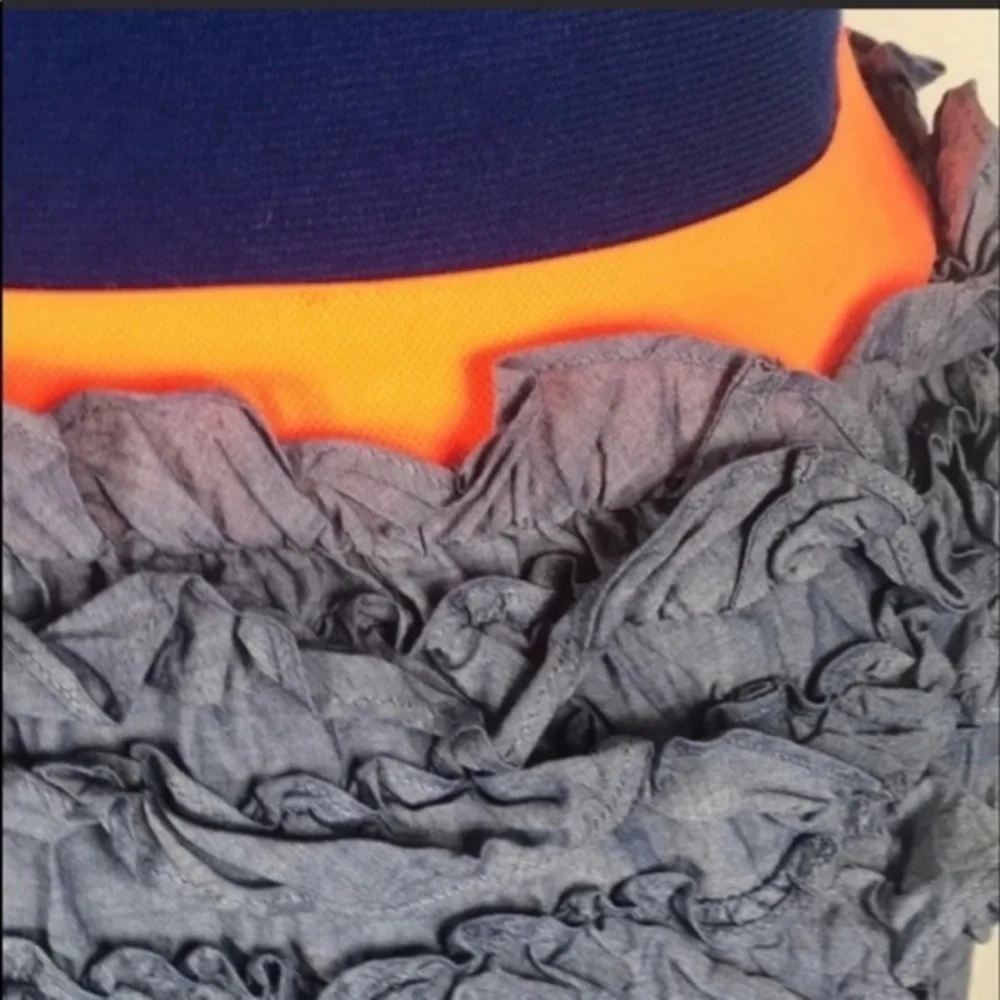 J. Crew M denim chambray ruffled layers neon orange‎ waistband 100% cotton skirt